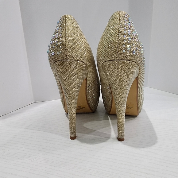 Delicacy Gold Rhinestone Platform Heels - Picture 8 of 12